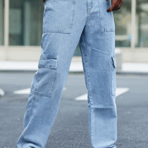 Men's Loose Fit Washed Denim Jeans with Multiple Pockets